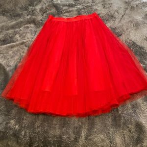 Bright red midi tulle skirt